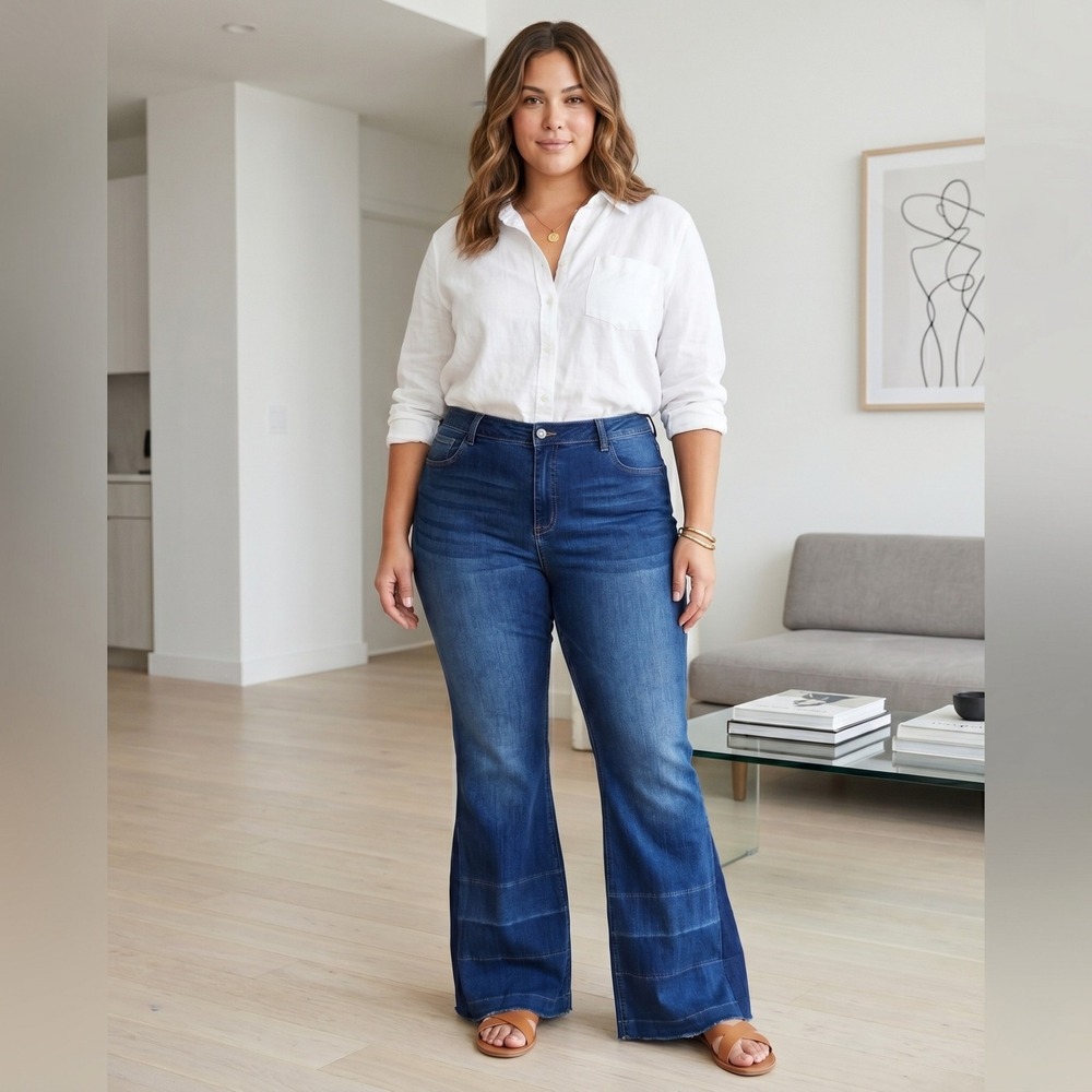 Fashion Nova Tall Womens 20 Blue Flare Jeans High Rise Hippie Bell NWT Plus Size